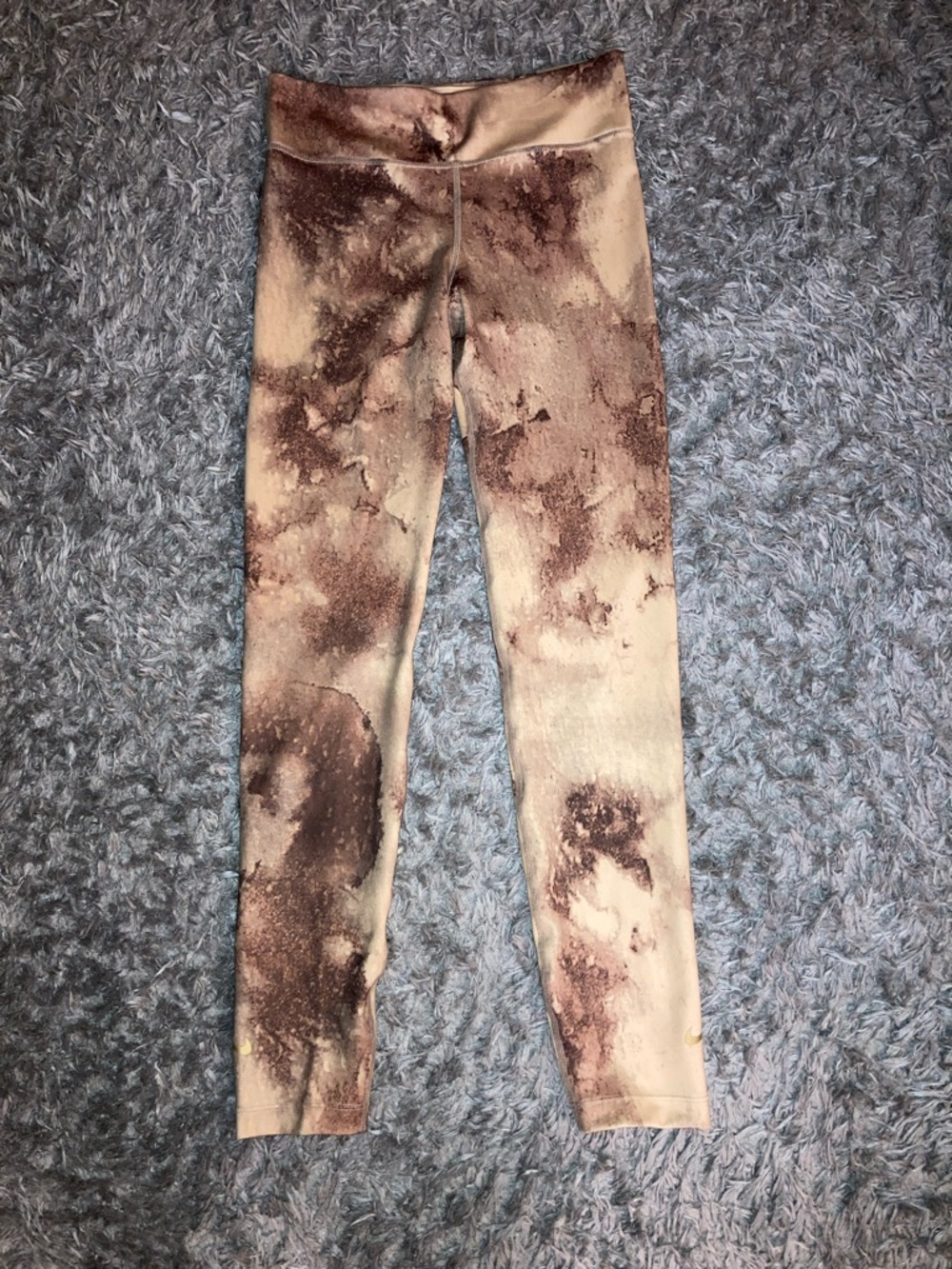 Nike one Kids water Color Tie-Dye Leggings in Brown Tan spring sz large girls